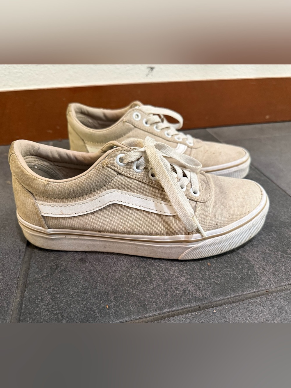 Vans Beige Low-Top Canvas Sneakers with White Accent